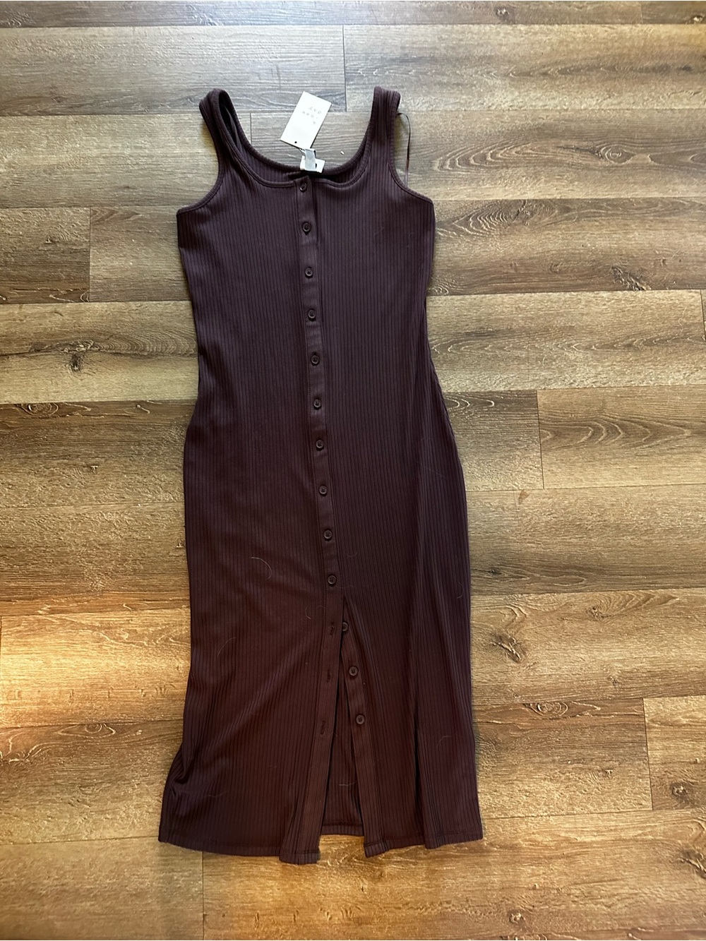 A New Day Sleeveless Ribbed Button-Front Midi Dress in Deep Brown